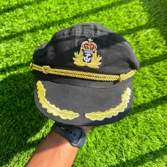 Accessories - Black Admiral Captain Yacht Hat, Gold Embroidery Anchor